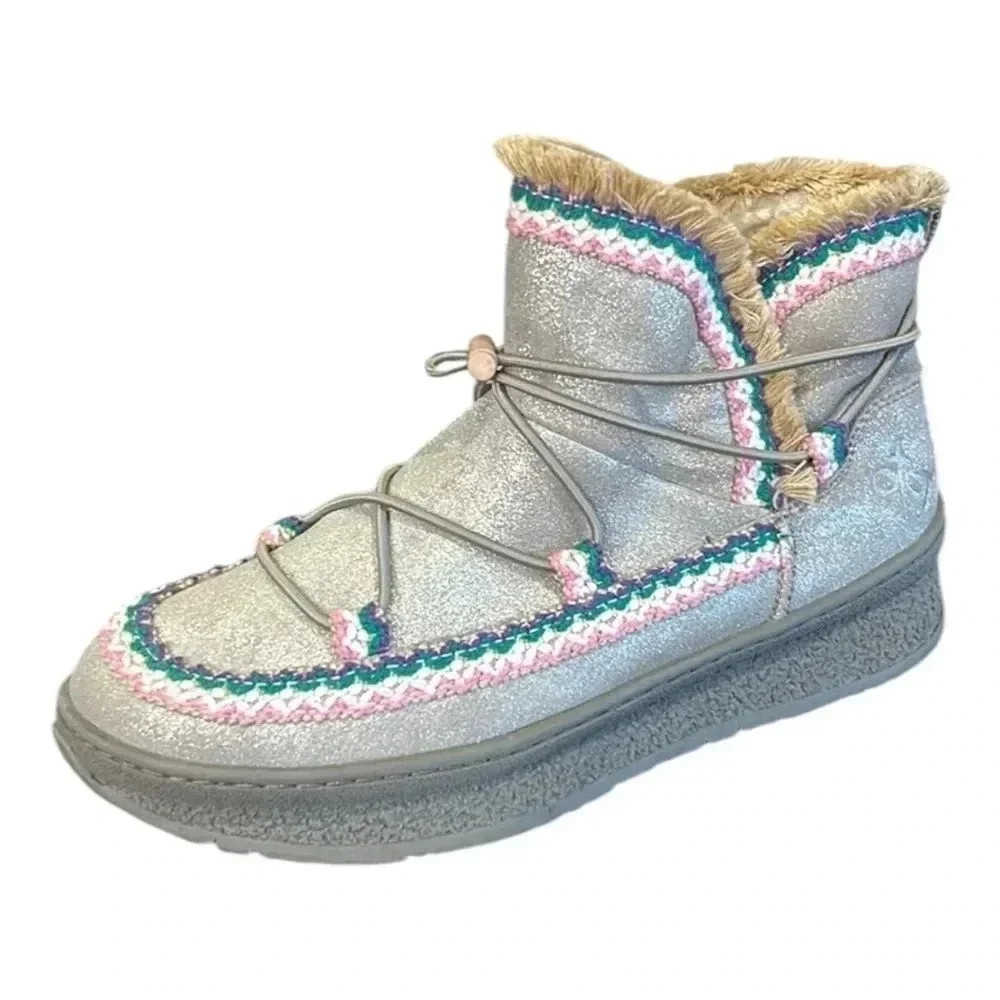 OTBT Terreno Metallic Moon Boots Apres Ski Sherpa Lining Silver Women’s  7.5